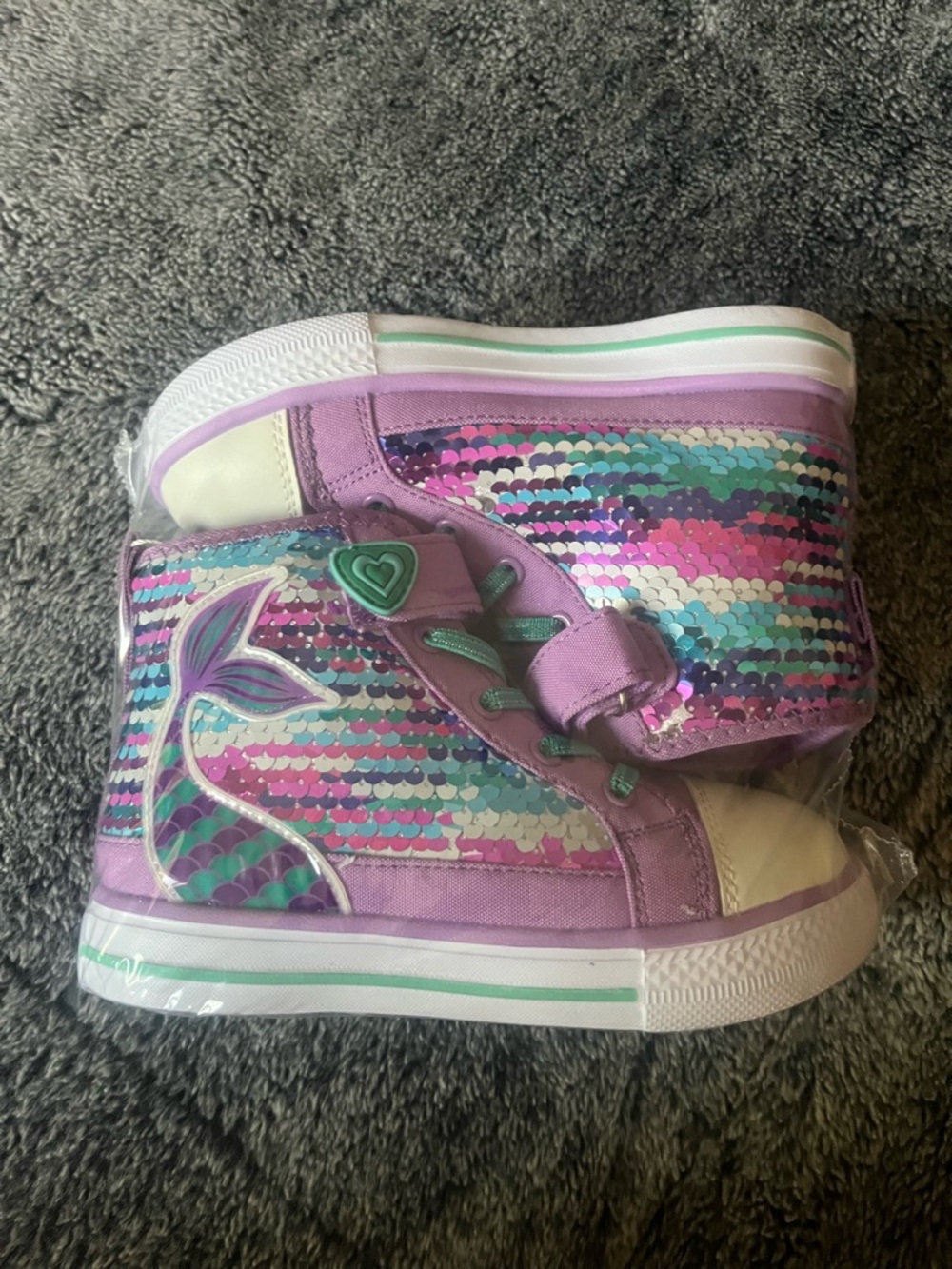 Kids Purple Sequin High-Top Sneakers with Mermaid Detail